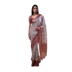 Generic Women's Polyester Printed Saree With Unstitched Blouse 5.5 MtrÂ (Off-White)