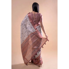 Generic Women's Polyester Printed Saree With Unstitched Blouse 5.5 MtrÂ (Off-White)