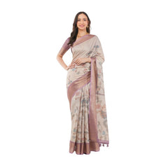 Generic Women's Polyester Printed Saree With Unstitched Blouse 5.5 MtrÂ (Cream)