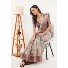 Generic Women's Polyester Printed Saree With Unstitched Blouse 5.5 MtrÂ (Cream)