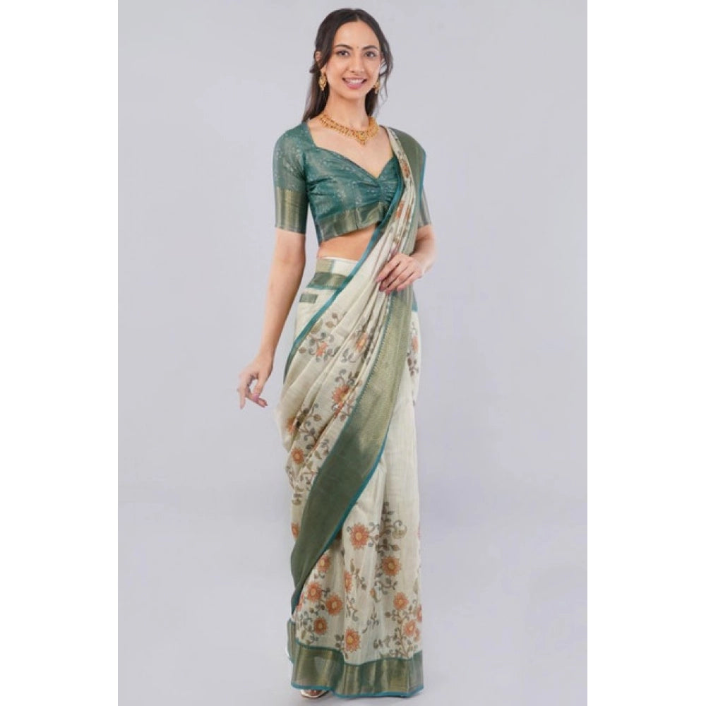 Generic Women's Polyester Printed Ready To Wear Saree With Unstitched Blouse 5.5 MtrÂ (Beige)