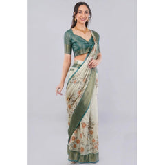 Generic Women's Polyester Printed Ready To Wear Saree With Unstitched Blouse 5.5 MtrÂ (Beige)