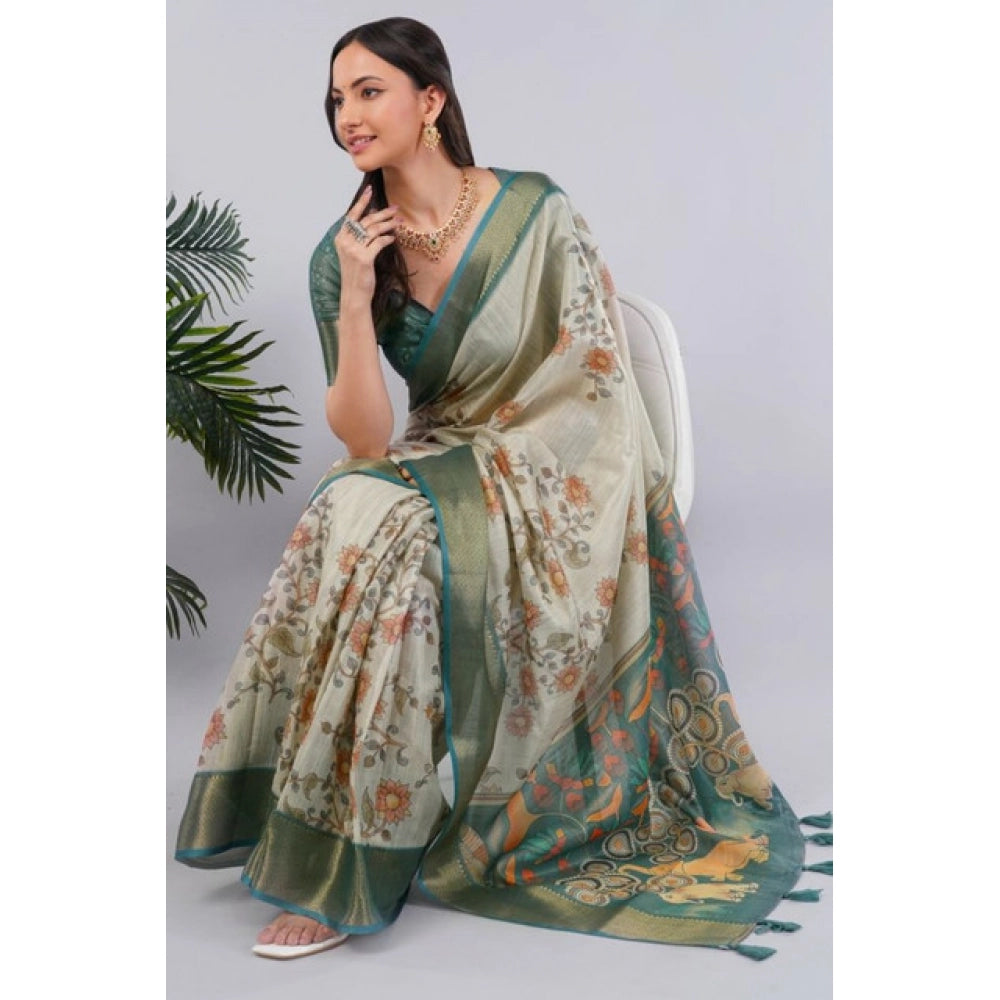 Generic Women's Polyester Printed Ready To Wear Saree With Unstitched Blouse 5.5 MtrÂ (Beige)