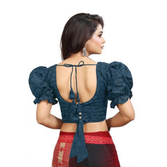 Generic Women's Cotton Embroidered V-Neck Non Padded Blouse (Teal 36 Ready (Alterable up to 42)