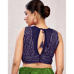 Generic Women's Rayon Cotton Bandhani Printed Halter Neck Non Padded Blouse (Navy 38 Ready (Alterable up to 42)