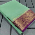  Women's Crepe Chit Pallu Solid Saree With Unstitched Blouse 5.5MtrÂ (Light Green)