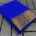  Women's Crepe Chit Pallu Solid Saree With Unstitched Blouse 5.5MtrÂ (Navy Blue)