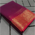  Women's Crepe Chit Pallu Solid Saree With Unstitched Blouse 5.5MtrÂ (Pink)