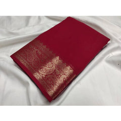 Generic Women's Crepe Chit Pallu Solid Saree With Unstitched Blouse 5.5MtrÂ (Maroon)
