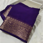 Generic Women's Crepe Chit Pallu Solid Saree With Unstitched Blouse 5.5MtrÂ (Purple)