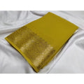  Women's Crepe Chit Pallu Solid Saree With Unstitched Blouse 5.5MtrÂ (Mustard Yellow)