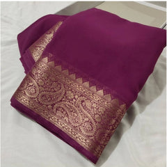 Generic Women's Crepe Chit Pallu Solid Saree With Unstitched Blouse 5.5MtrÂ (light purple)