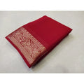  Women's Crepe Chit Pallu Solid Saree With Unstitched Blouse 5.5MtrÂ (Red)