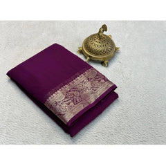 Generic Women's Crepe Chit Pallu Solid Saree With Unstitched Blouse 5.5MtrÂ (Purple)