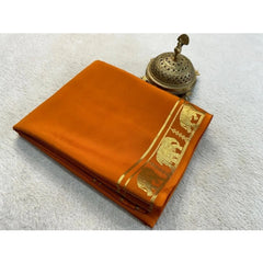Generic Women's Crepe Chit Pallu Solid Saree With Unstitched Blouse 5.5MtrÂ (Orange)
