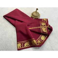 Generic Women's Crepe Chit Pallu Solid Saree With Unstitched Blouse 5.5MtrÂ (Maroon)