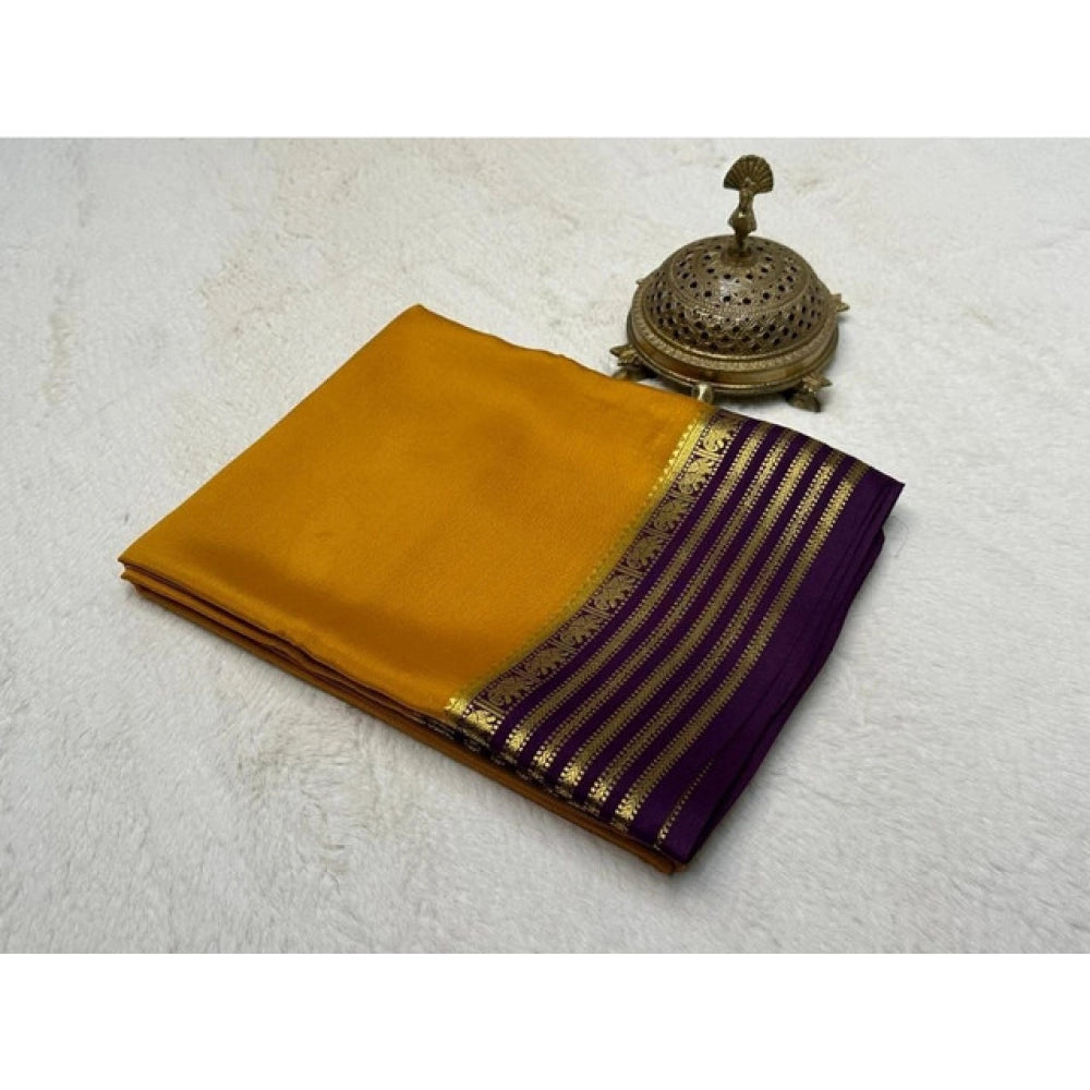 Generic Women's Crepe Chit Pallu Solid Saree With Unstitched Blouse 5.5MtrÂ (Gold)