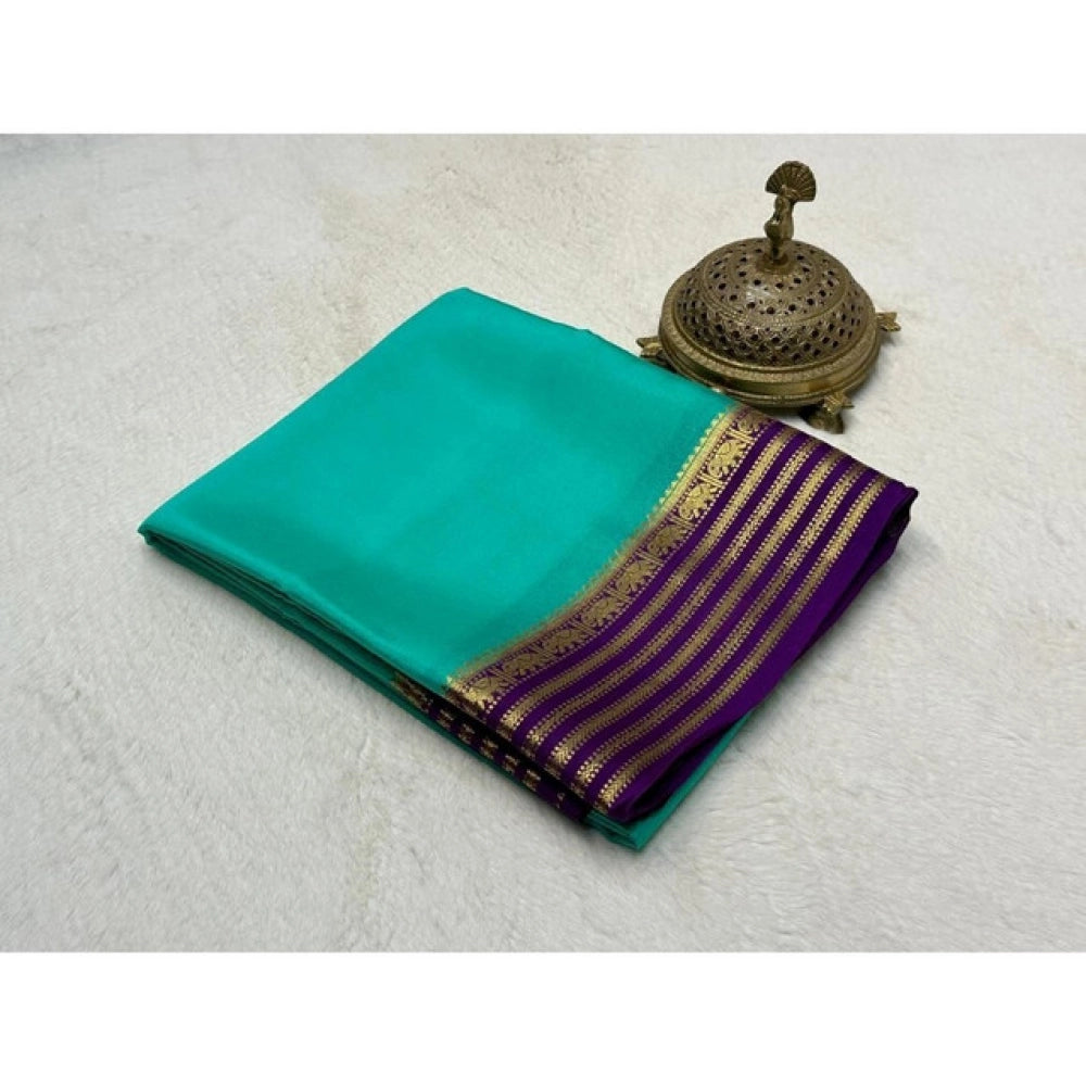 Generic Women's Crepe Chit Pallu Solid Saree With Unstitched Blouse 5.5MtrÂ (Sky Blue)