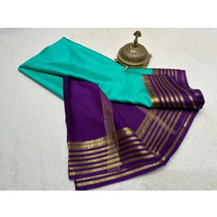 Generic Women's Crepe Chit Pallu Solid Saree With Unstitched Blouse 5.5MtrÂ (Sky Blue)