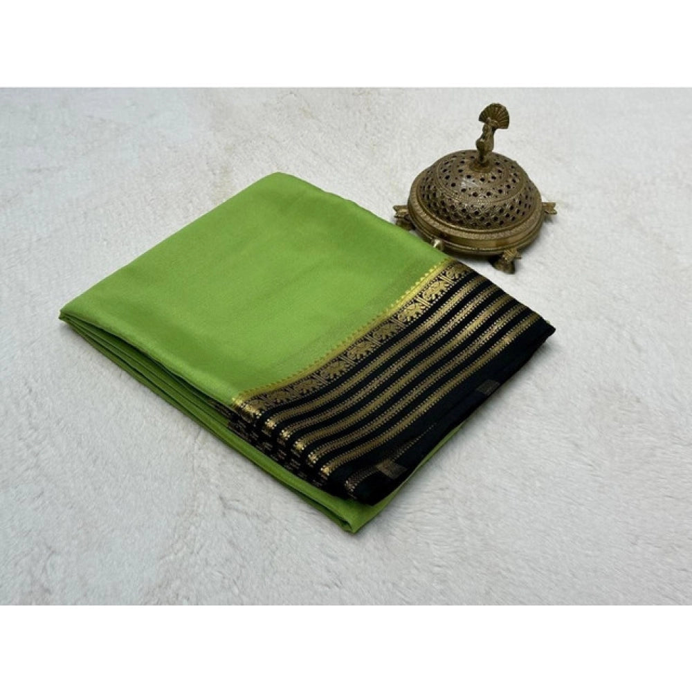 Generic Women's Crepe Chit Pallu Solid Saree With Unstitched Blouse 5.5MtrÂ (Green)