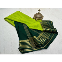 Generic Women's Crepe Chit Pallu Solid Saree With Unstitched Blouse 5.5MtrÂ (Green)