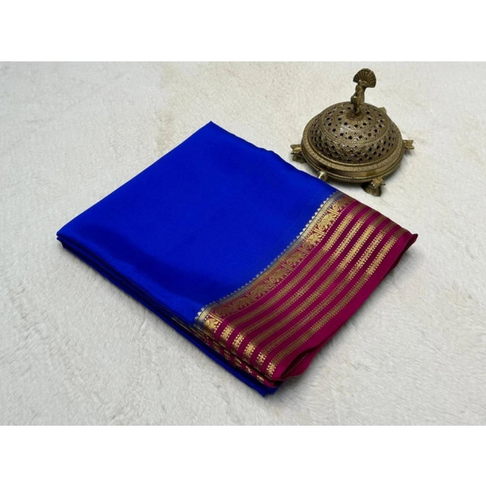 Generic Women's Crepe Chit Pallu Solid Saree With Unstitched Blouse 5.5MtrÂ (Navy Blue)