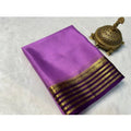  Women's Crepe Chit Pallu Solid Saree With Unstitched Blouse 5.5MtrÂ (Dark Purple)