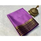 Generic Women's Crepe Chit Pallu Solid Saree With Unstitched Blouse 5.5MtrÂ (Dark Purple)