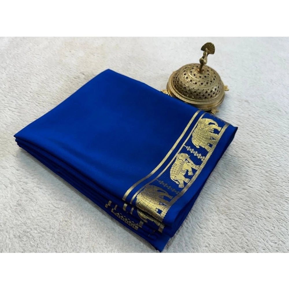 Generic Women's Crepe Chit Pallu Solid Saree With Unstitched Blouse 5.5MtrÂ (Navy Blue)