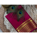  Women's Crepe Chit Pallu Solid Saree With Unstitched Blouse 5.5MtrÂ (Dark Pink)