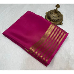 Generic Women's Crepe Chit Pallu Solid Saree With Unstitched Blouse 5.5MtrÂ (Pink)