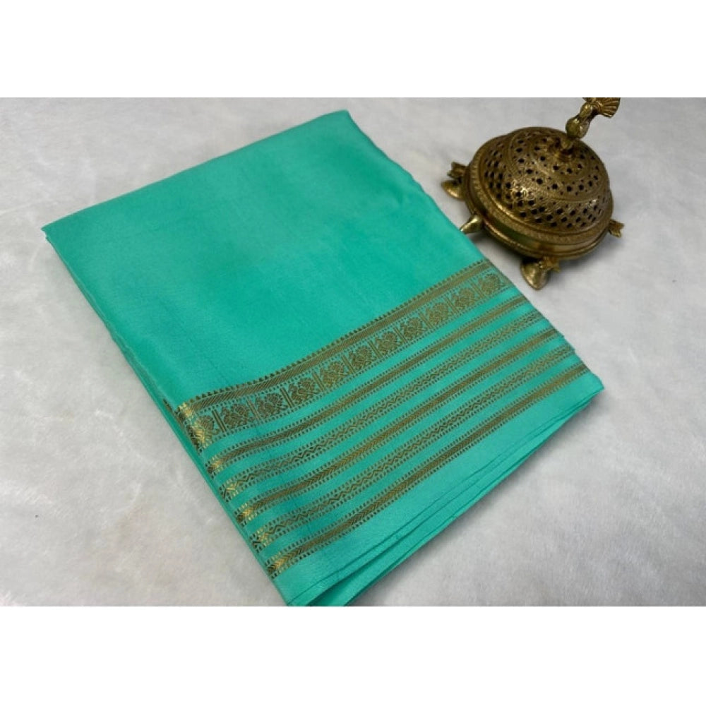 Generic Women's Crepe Chit Pallu Solid Saree With Unstitched Blouse 5.5MtrÂ (Ramagreen)