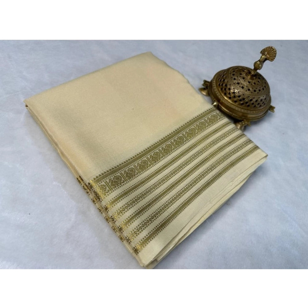 Generic Women's Crepe Chit Pallu Solid Saree With Unstitched Blouse 5.5MtrÂ (Beige)