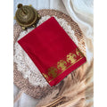  Women's Crepe Chit Pallu Solid Saree With Unstitched Blouse 5.5MtrÂ (Red)