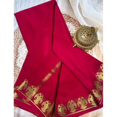 Generic Women's Crepe Chit Pallu Solid Saree With Unstitched Blouse 5.5MtrÂ (Red)