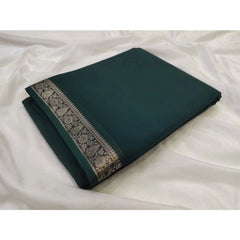 Generic Women's Crepe Chit Pallu Solid Saree With Unstitched Blouse 5.5MtrÂ (Bottle Green)