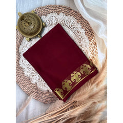 Generic Women's Crepe Chit Pallu Solid Saree With Unstitched Blouse 5.5MtrÂ (Maroon)