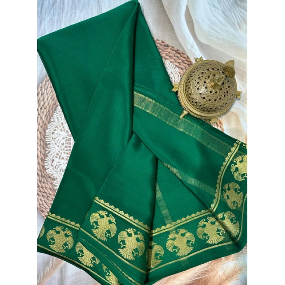Generic Women's Crepe Chit Pallu Solid Saree With Unstitched Blouse 5.5MtrÂ (Green)