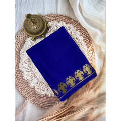Generic Women's Crepe Chit Pallu Solid Saree With Unstitched Blouse 5.5MtrÂ (Navy Blue)