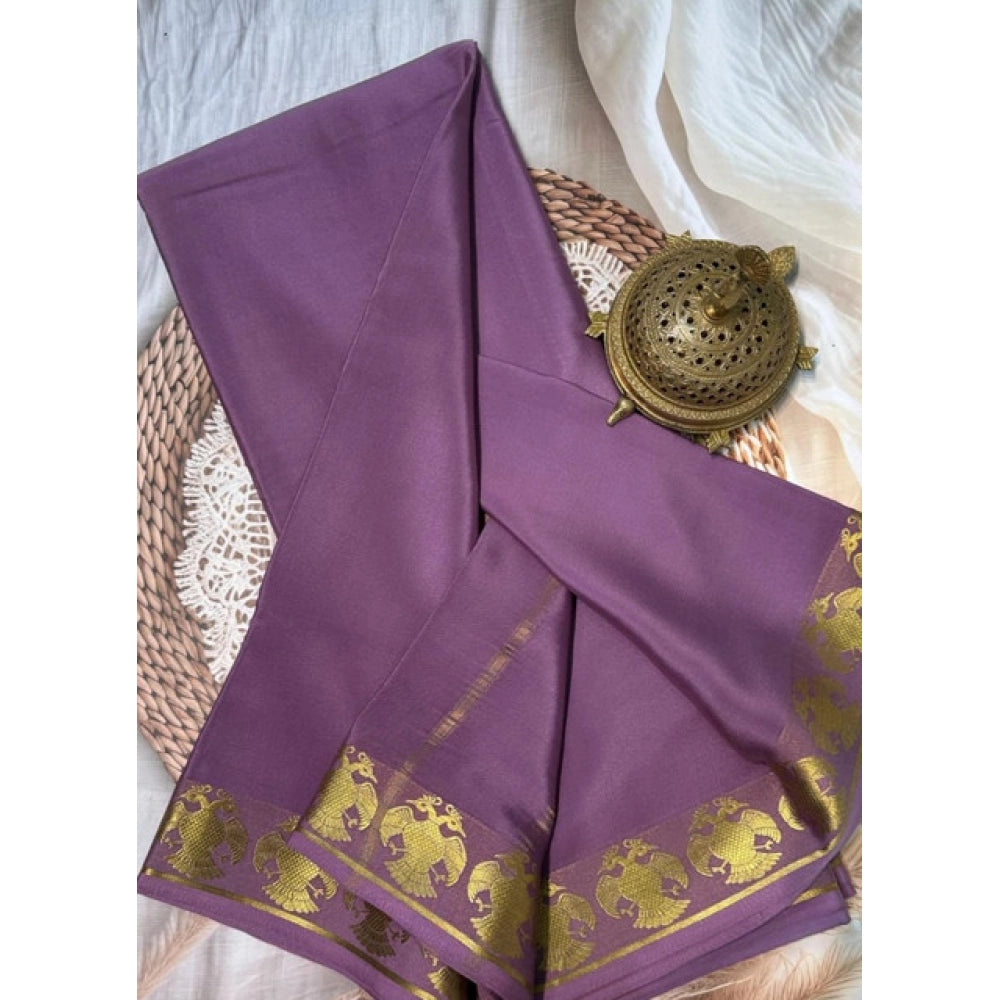 Generic Women's Crepe Chit Pallu Solid Saree With Unstitched Blouse 5.5MtrÂ (Lavender)