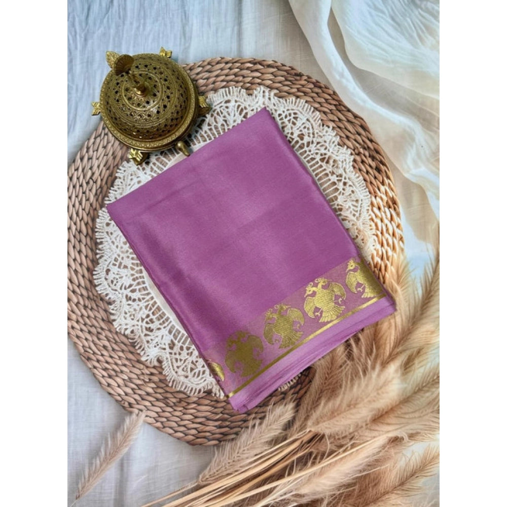 Generic Women's Crepe Chit Pallu Solid Saree With Unstitched Blouse 5.5MtrÂ (Pink)