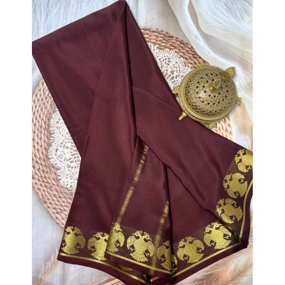 Generic Women's Crepe Chit Pallu Solid Saree With Unstitched Blouse 5.5MtrÂ (Brown)
