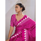 Generic Women's Satin Crepe Printed Saree With Unstitched Blouse 5.5Mtr (Pink)