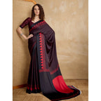 Generic Women's Satin Crepe Printed Saree With Unstitched Blouse 5.5Mtr (Black)