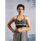 Generic Women's Satin Crepe Printed Saree With Unstitched Blouse 5.5Mtr (Black)