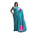  Women's Satin Crepe Printed Saree With Unstitched Blouse 5.5Mtr (Sky Blue)