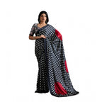 Generic Women's Satin Crepe Printed Saree With Unstitched Blouse 5.5Mtr (Black)
