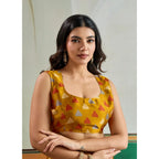 Generic Women's Satin Crepe Printed Saree With Unstitched Blouse 5.5Mtr (Mustard)