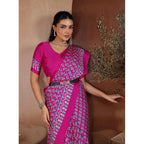 Generic Women's Satin Crepe Printed Saree With Unstitched Blouse 5.5Mtr (Pink)