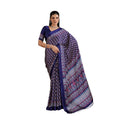  Women's Satin Crepe Printed Saree With Unstitched Blouse 5.5Mtr (Navy Blue)